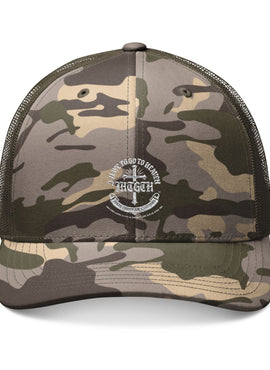 Camo Trucker Hat — Embroidered Anchor 