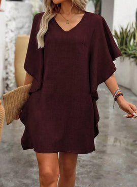 Ruffled Flutter Sleeve V-Neck Mini Dress