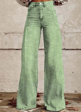 Striped High-Waisted Wide Leg Jeans