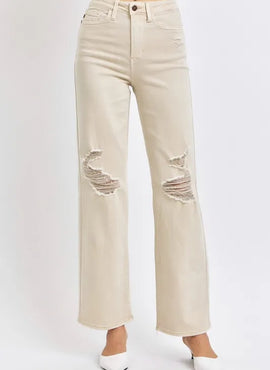 Judy Blue Full Size High Waist Distressed Wide Leg Jeans