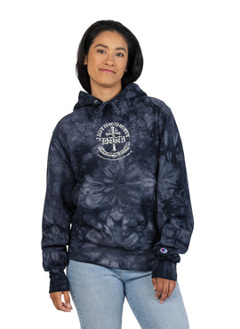 Tie-Dye Embroidered Hoodie — Black Champion-Style Graphic