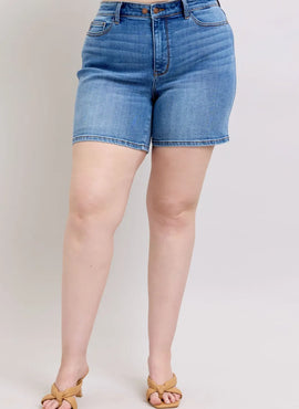 Judy Blue Full Size 2 Button Denim Shorts with Pockets Plus Size
