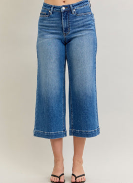 Judy Blue Mid Rise Crop Wide Leg Jeans