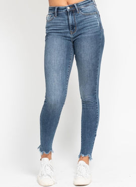 Judy Blue High Waist Skinny Jeans with Destroy & Shark Bit Hem